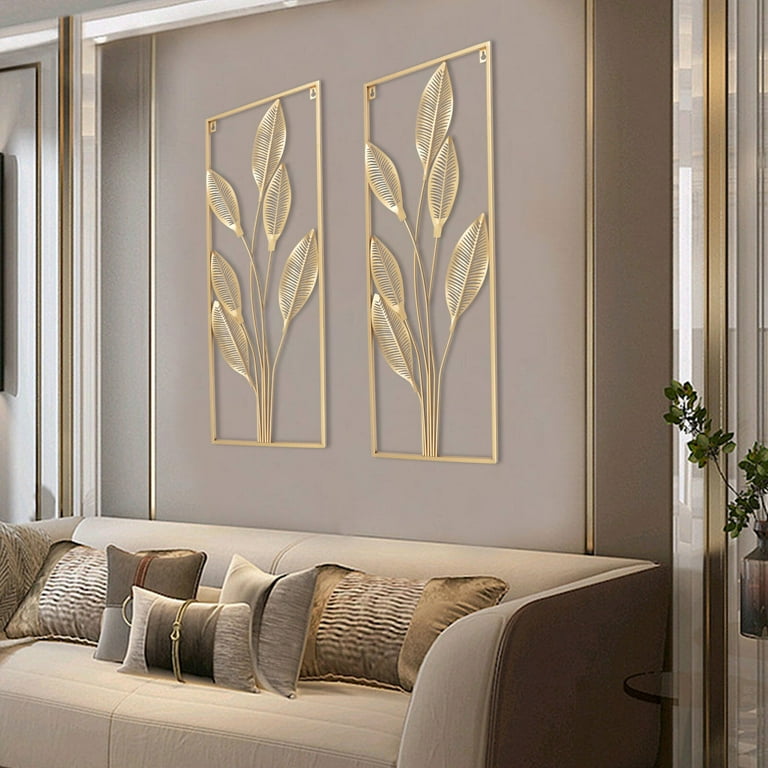 Miumaeov Gold Metal Wall Decor Leaf Wall Sculptures with Frame