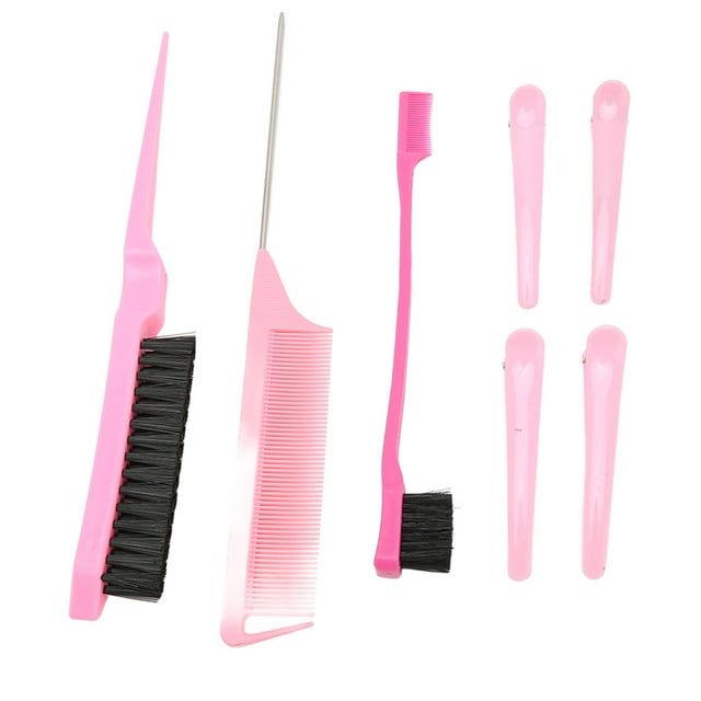 Cepillo Para El Cabello Con Cerdas, Kit De Peine Para Peinar El Cabello Liviano, Rosa, Práctico, De Alta Dureza Con 4 Pinzas Para El Cabello Para Peluquero