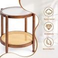thumbnail image 6 of Hassch Boho 2-Tier Round Side Table with Ripple Tempered Glass Top, Rattan Shelf & Rubber Wood Frame, 19.7-Inch Multi-Functional Storage Nightstand Plant Stand for Patio Bedroom, Walnut, 6 of 10
