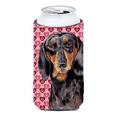 

Dachshund Black Tan Hearts Love Valentines Day Tall Boy bottle sleeve Hugger 22 to 24 oz.
