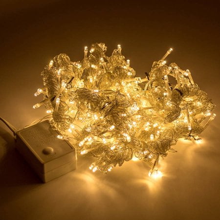 LED Concepts Curtain String Icicle Fairy Lights-300 LED with 8 Lighting Modes-UL Listed Power Supply-Perfect for Holiday/Christmas Decor, Weddings, Garden, Canopy Bed Curtains and more (Warm White)