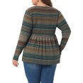 thumbnail image 4 of DARING DIVA Women's Plus V Neck Stripe Peplum Knit Blouse 4X Orang Brown, 4 of 6
