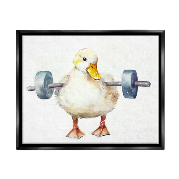 Stupell Industries Duck Lifting Weights Animals & Insects Painting Black Floater Framed Canvas Art Print Wall Art, 21 x 17