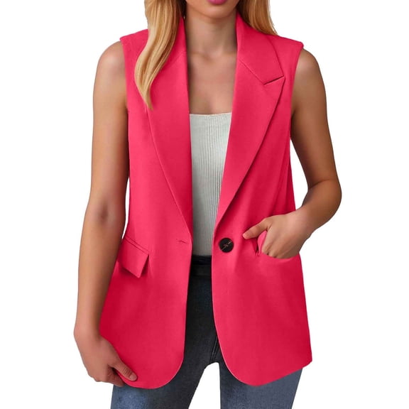 Women's Summer Sleeveless Lightweight Casual Work Vest Jacket Fashion Button Up Pockets Fully-Lined Outfit