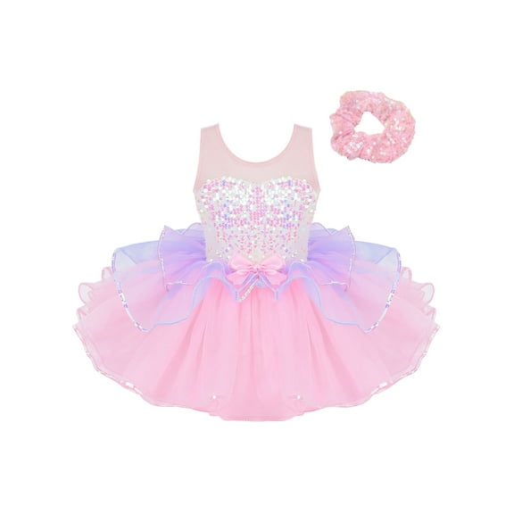 Zaldita Little Girls Sequin Dance Leotard Sparkly Bowknot Ballet Leotards Ballerina Outfit Tutu Dance Pink 6