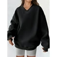thumbnail image 2 of Womens Oversized V Neck Sweatshirt Fleece Long Sleeve Hoodies Pullover Comfy Top Outfits 2025 Clothes Black L, 2 of 5