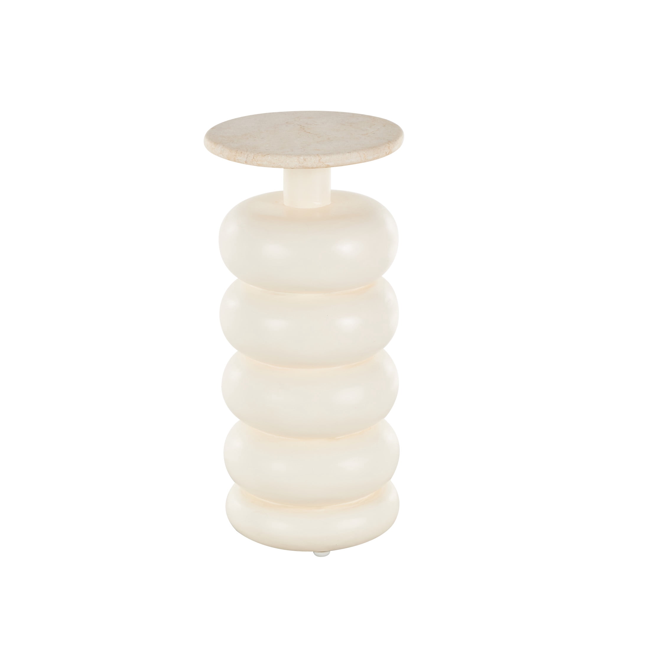 DecMode 10" x 22" Cream Teak Wood Handmade Carved Bubble Inspired Accent Table with Marble Tabletop, 1-Piece