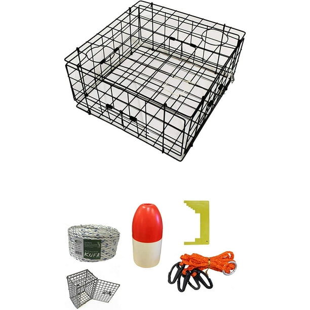 KUFA Vinyl Coated Crab Trap & Accessory kit (100' Non-Lead Sinking  line,Clipper,Harness,Bait Bag & 11 Float) (S60+CES1)