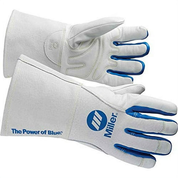 Miller Electric Welding Gloves, 3-D, XL, 12In, White/Blue, PR, X-Large (263334)