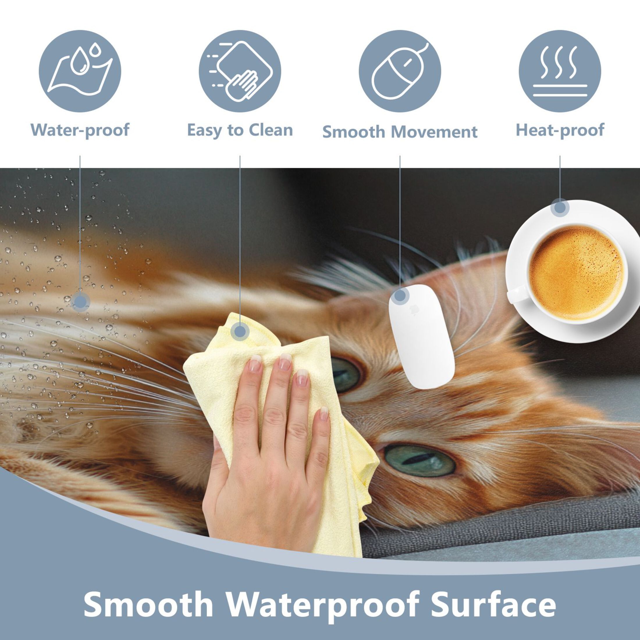 Leather Keyboard and Mouse Desk Mat Office Desk Accessories Protective Office Desk Decor Desk Pad Mat for Gaming, Work from Home, Office Orange Cat Lying on Sofa 16.5" x 35.4"