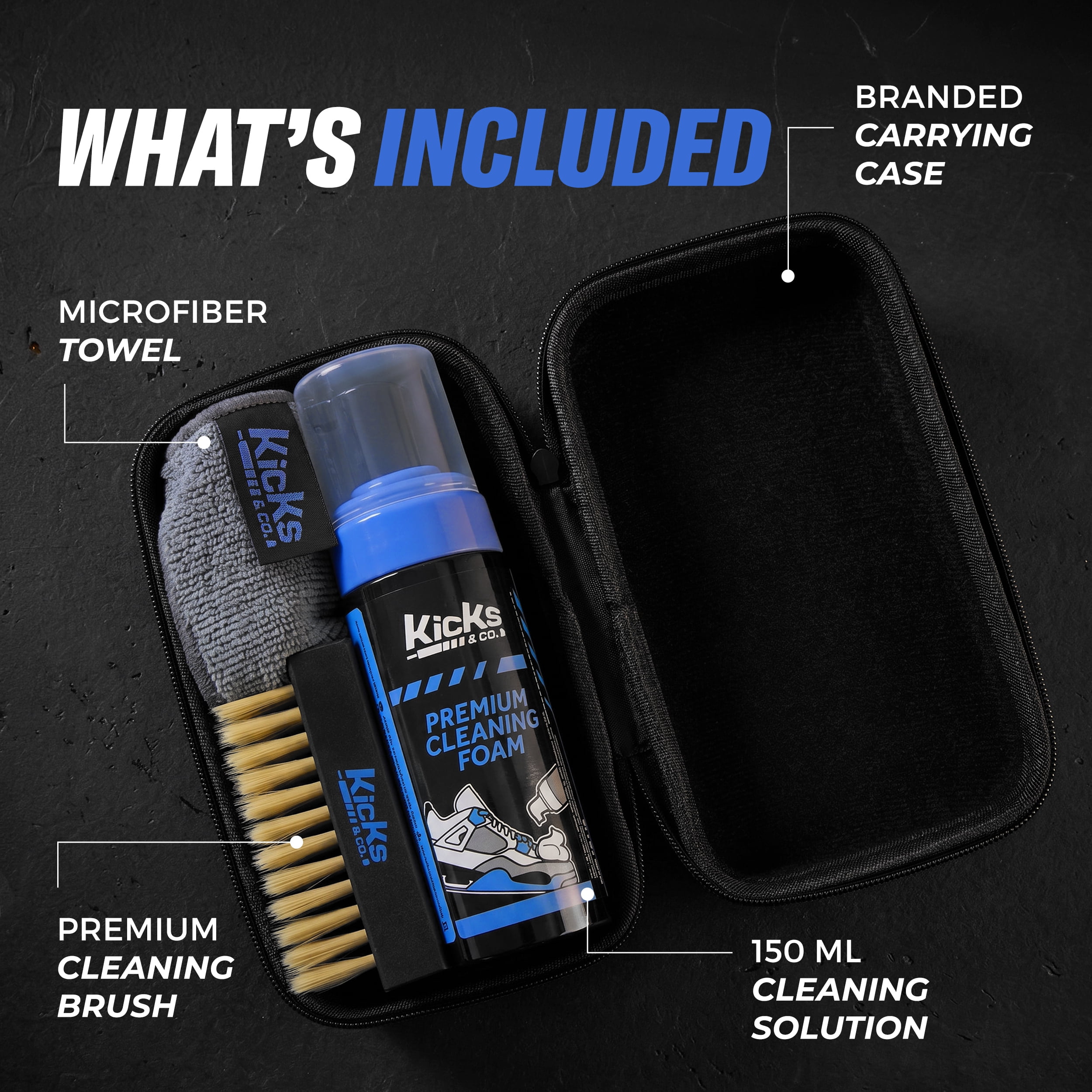 Kicks & Co Shoe Cleaner Kit Sneaker Cleaner Shoe Cleaner Solution Brush Towel Travel Case