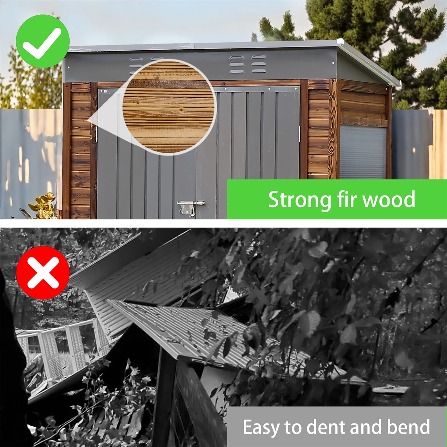 HighSound 3x5 FT Outdoor Storage Shed with Lockable Sliding Doors, Wood Heavy-Duty Metal Tool Shed, Waterproof and Anti-Corrosion, Air Vents for Garden, Backyard, Patio, and Lawn