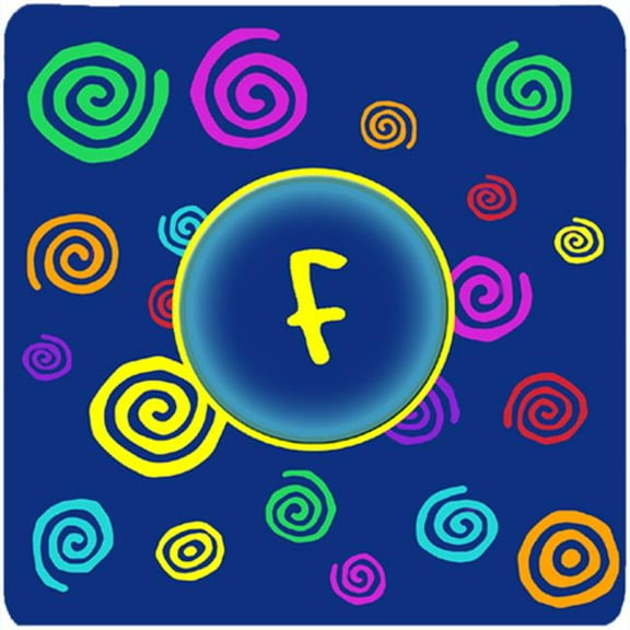 Monogram - Blue Swirls Foam Coasters Initial Letter F, Set Of 4