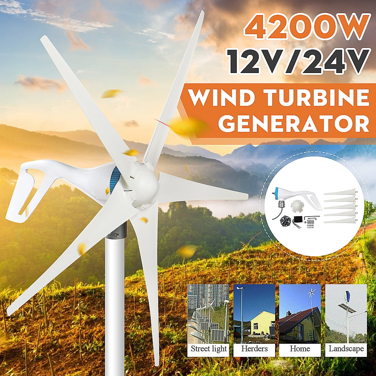 5 Blades Max 500W Wind Turbine Generator Kit Max DC 24V Option Aerogenerator NEW 