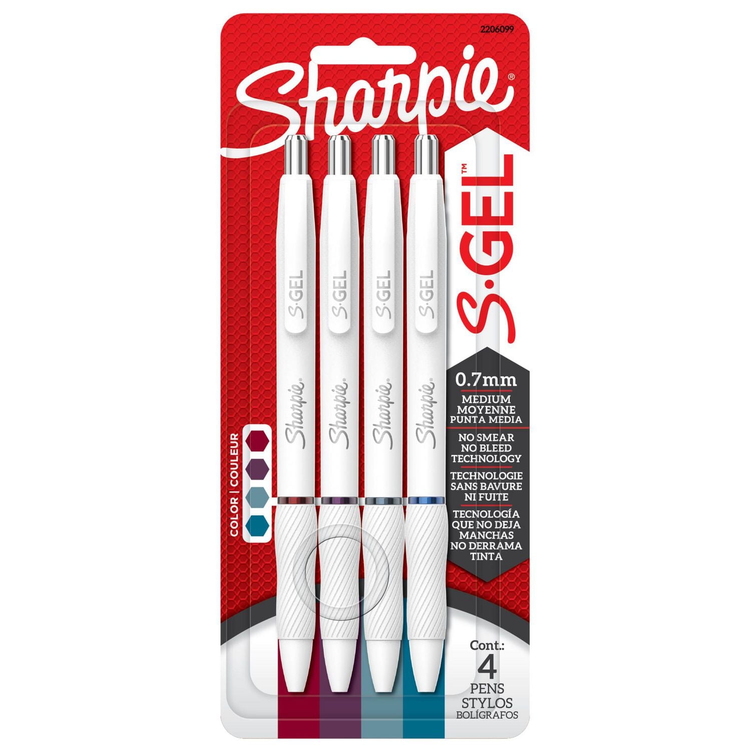 Stylos Sharpie S-Gel, stylos gel à barillet tendance, corps blanc perle, pointe moyenne (0,7 mm), assortiment de couleurs audacieuses et comme des bijoux, 4 unités S-Gel