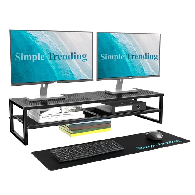 Soporte para monitor, sencillo y moderno, de metal, de 2 niveles, para 2 monitores