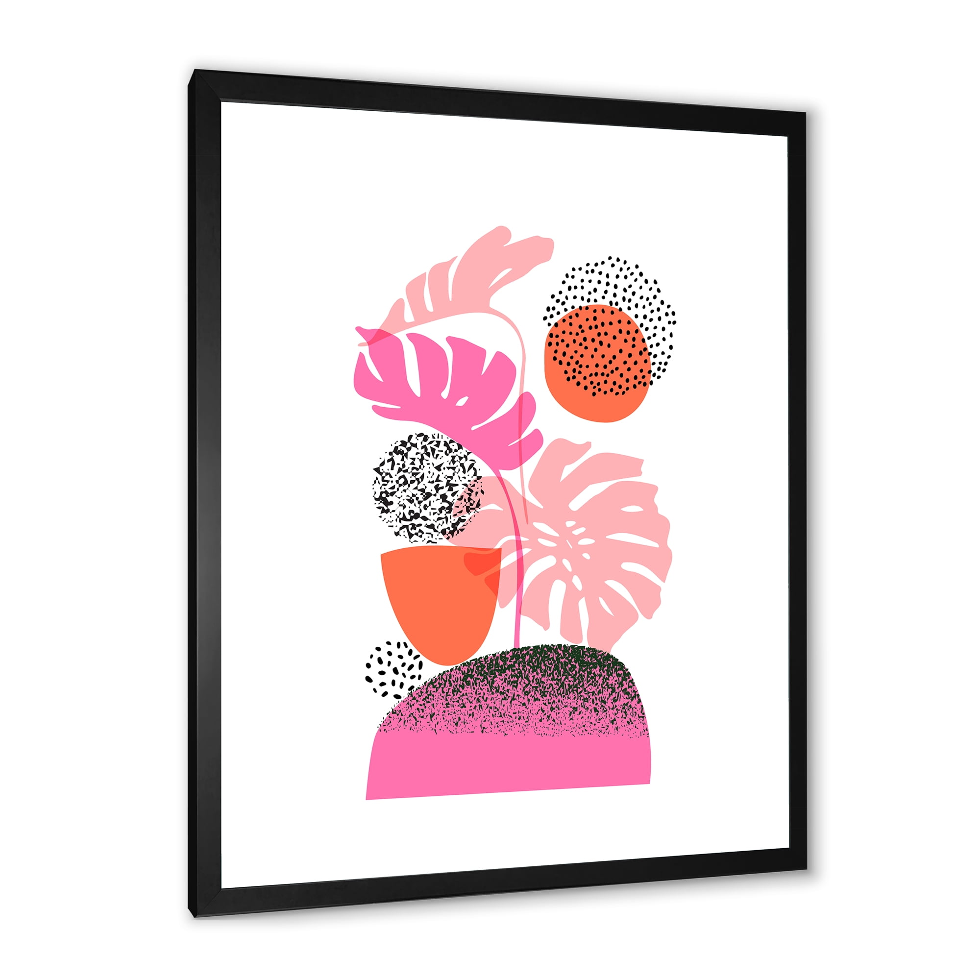 Designart 'Geometric Sun and Moon Shapes With Tropical Leaves' Modern Framed Art Print
