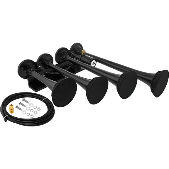 Vixen Horns Train Horn for Truck/Car. 4 Air Horn Black Trumpets (XLong) w/Covers. Super Loud dB. Fits 12v Vehicles like Semi/Pickup/Jeep/RV/SUV VXH4124XLB/P