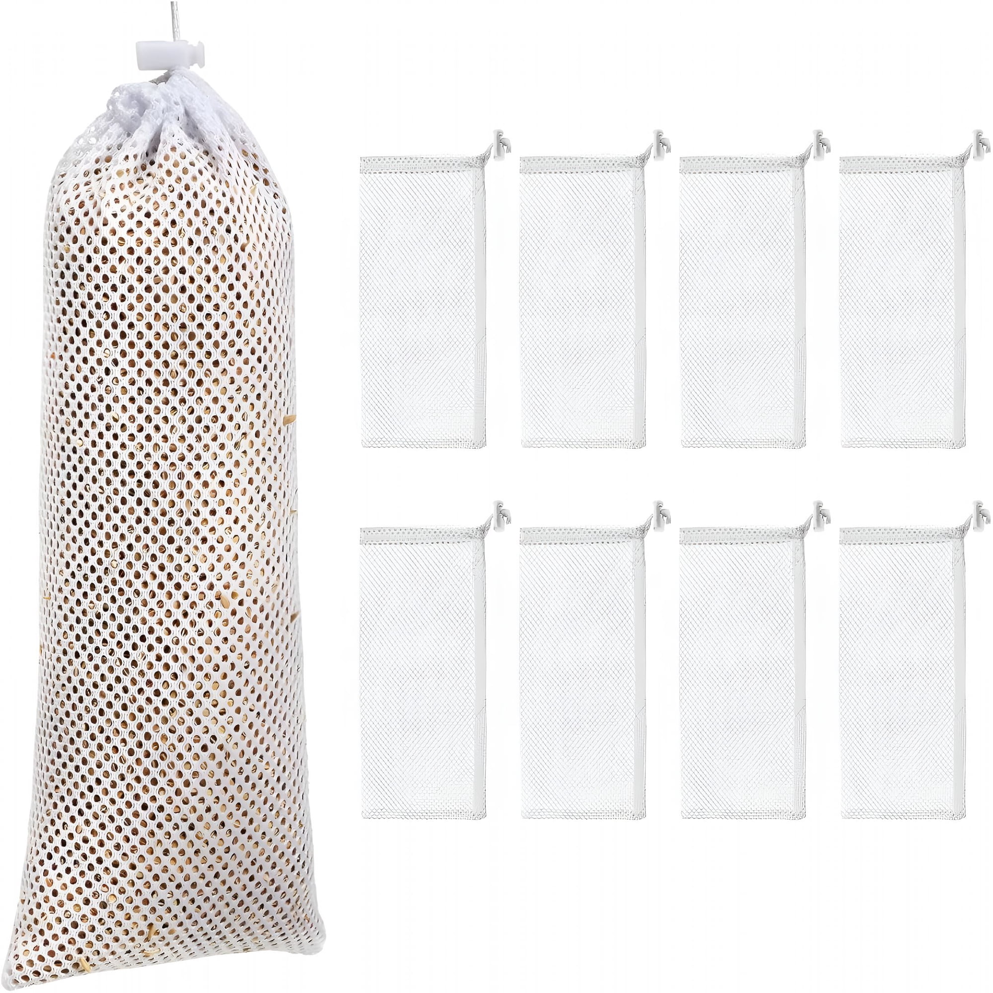 ACDANC 8 Pcs Finch Sock Feeder,3.9"X 15.7"Thistle Seed Feeder Sacks,Bird Food Supply Tools,Outdoor Garden Yard for Wild Finch Feeding(White)