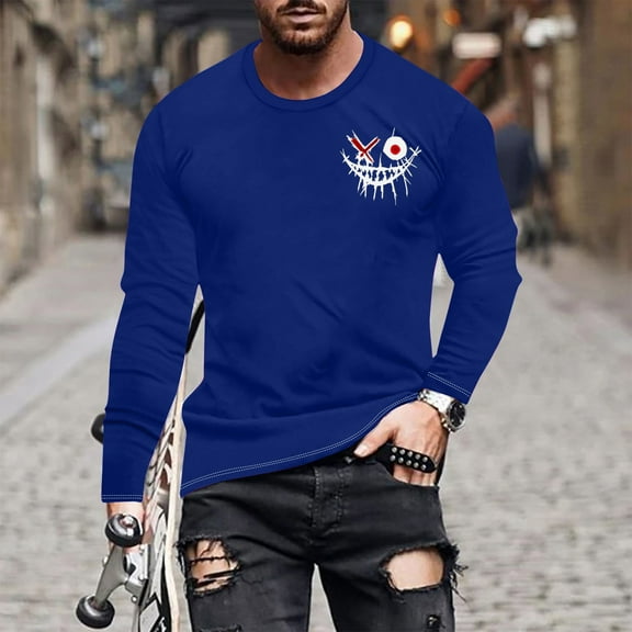 Graphic Tees for Men Big and Tall S-6X Plus Size Long Sleeve Crew Neck Funny T Shirts Casual Slim Basic Comfort Pullover Tops