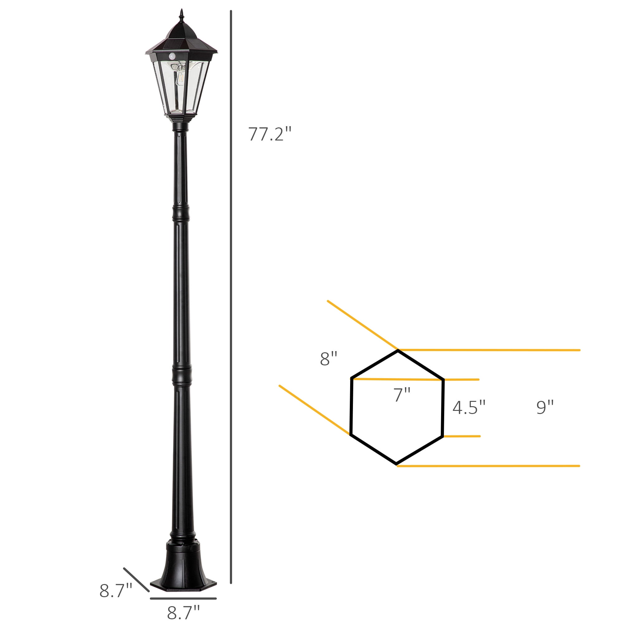 Outsunny 77" Solar Lamp Post Light, Black Aluminum, Motion Sensor, Adjustable Brightness