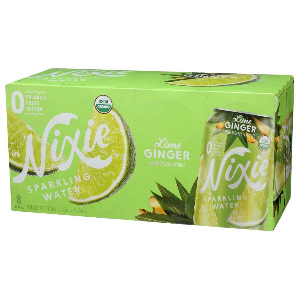 Nixie Organic Lime Ginger Sparkling Water, 12 Fluid Ounce - 8 count per pack -- 3 packs per Case.