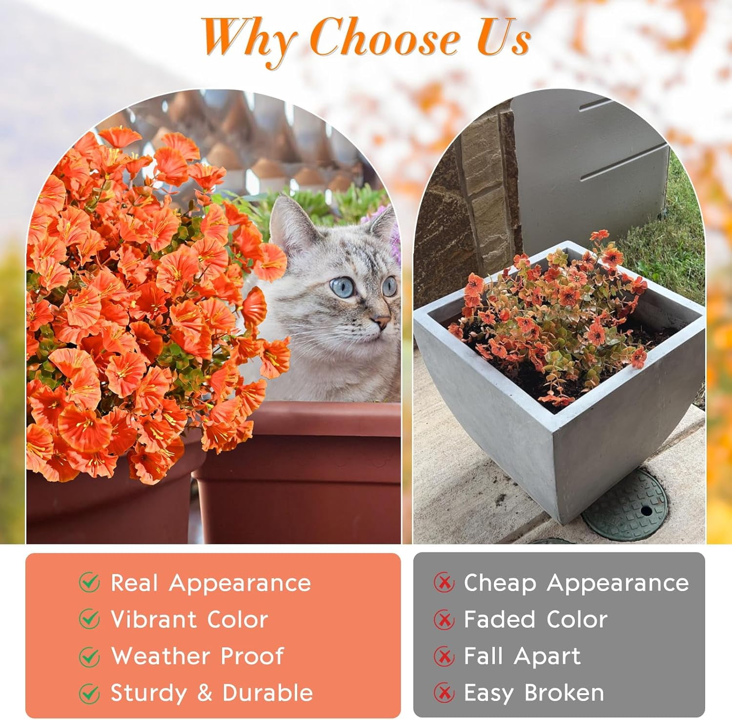 Lyacmy 36 Bundles Artificial Fall Flowers for Outdoor, Fake Mums UV Resistant Fake Flowers Fall Decorations for Home Garden,Green Orange