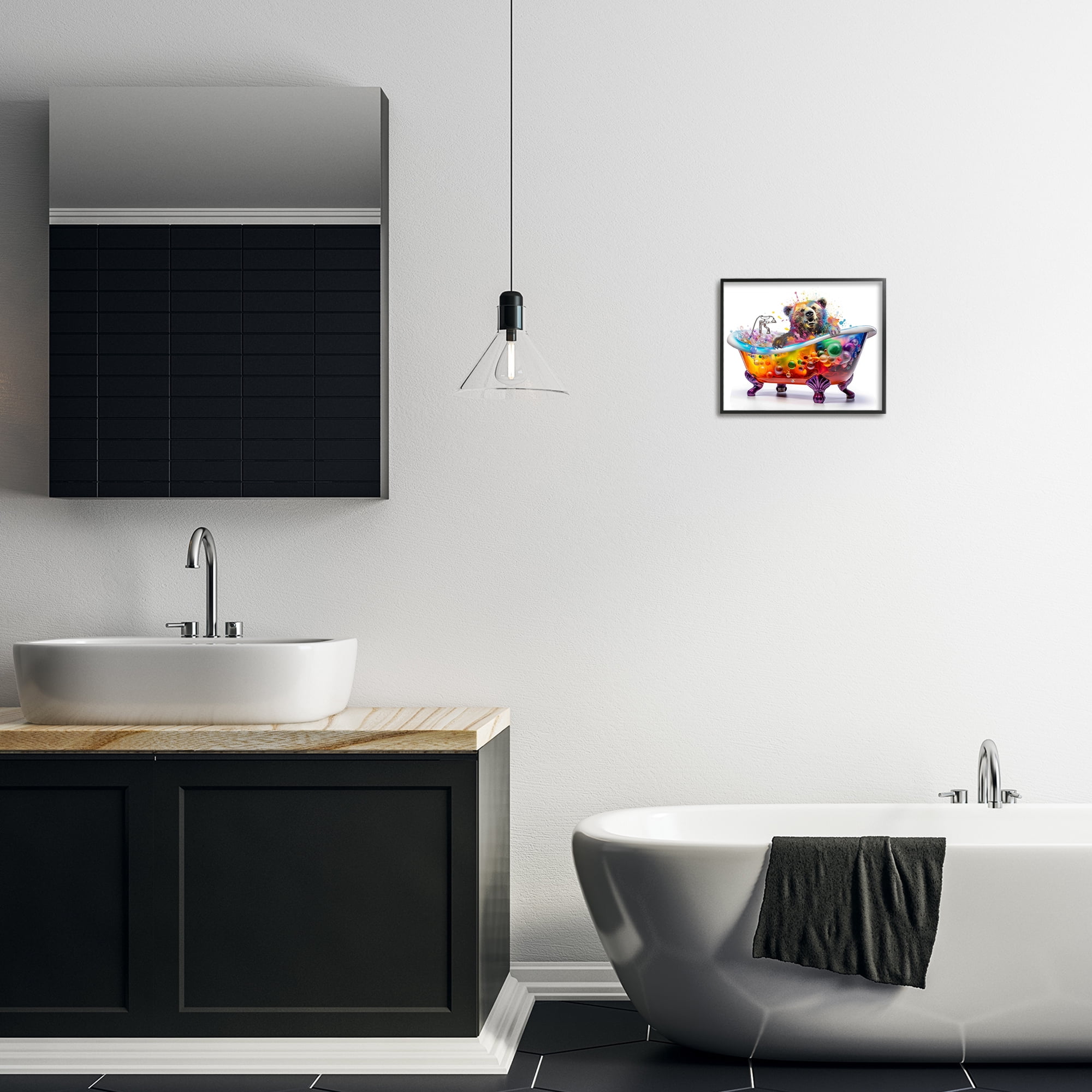 Stupell Industries Modern Bold Bubble Bath Typography Painting Black Framed Art Print Wall Art, 14 x 11
