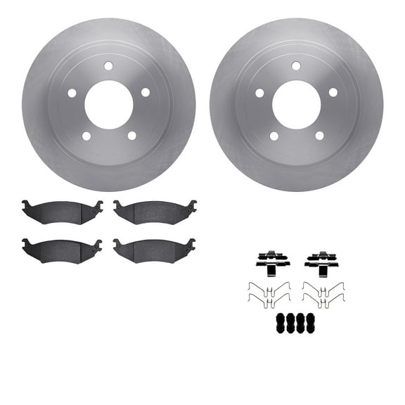 Dynamic Friction Company Rear Brake Rotors with Heavy Duty Brake Pads includes Hardware 6212-99573