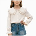 thumbnail image 3 of CAUYDY Collared Shirts for Girls Teen Long Sleeve Button Down Ruffle Blouse, School Uniform Top for Graduation Photoshoot Clothes Beige Sizes 13-14 Years, 3 of 5