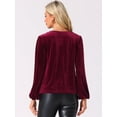 thumbnail image 3 of DARING DIVA Women's Vintage Velvet Cowl Neck Lantern Sleeve Blouses XL Wine Red, 3 of 6