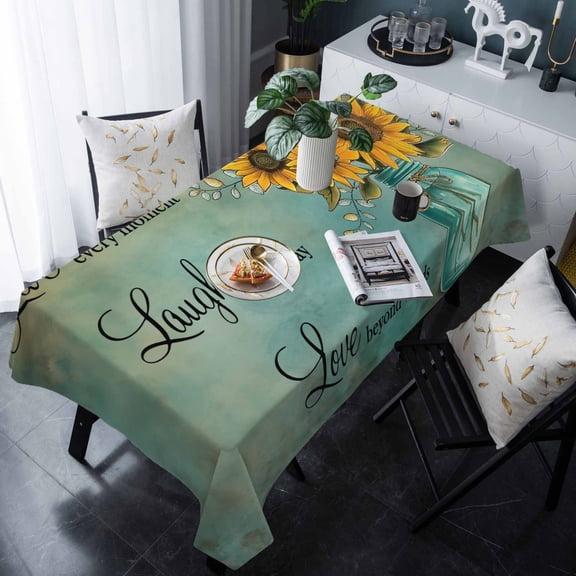 Vintage Sunflower Tablecloth Rectangle Table Cloth 60x120 , Waterproof Tablecloth Outdoor Table Cloth, Teal Retro Summer Botanical Floral Washable Table Cover for Kitchen Dining Party
