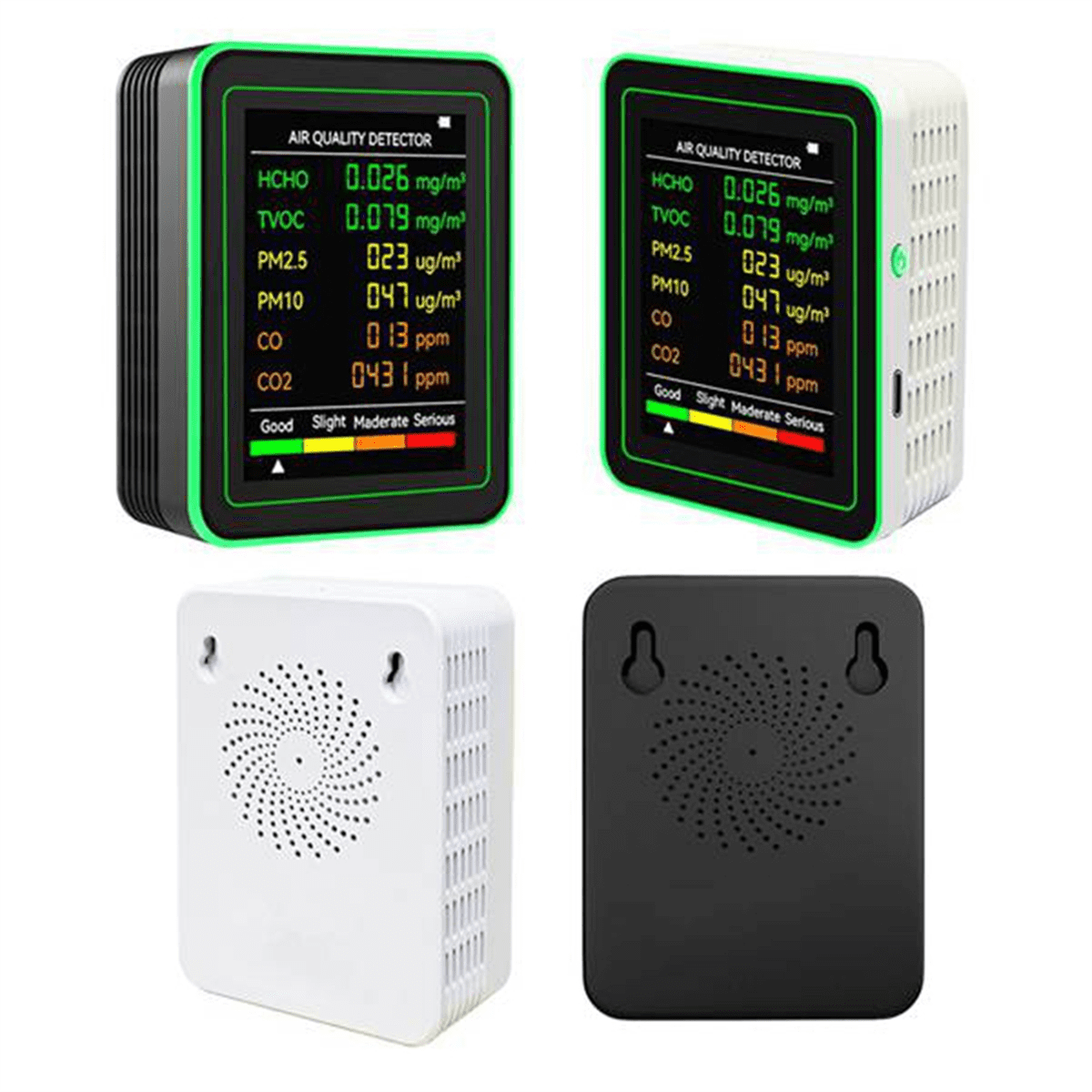 WiFi 6-in-1 Indoor Air Quality Monitor HCHO TVOC CO 2 CO PM10 PM2.5 Meter Gases Detecting Intelligent Black,1 x 6 In 1 Air Quality Monitor 1 x Bracket,Black