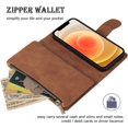 thumbnail image 3 of Funda tipo billetera marrón compatible con iPhone 13 (6,1 pulgadas), billetera de cuero PU premium con cremallera y solapa tipo folio, bloqueo RFID con correa para la muñeca, cierre magnético., 3 of 4