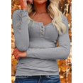 thumbnail image 2 of Womens Casual V Neck Button Down Blouses Long Sleeve Solid Color Slim Fit Knit Tunic Tops, 2 of 5