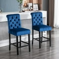 thumbnail image 3 of Bar Stools Set of 2, 26 inch Velvet Counter Height Barstools Modern Upholstered Kitchen Island Wood Bar Chairs for Home Pub/Bistro/Coffee House, Blue, 3 of 6