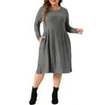 thumbnail image 1 of Vestidos de talla grande para mujer Agnes Orinda con cuello redondo, manga larga, vestido midi de punto acanalado 1X Gris, 1 of 6
