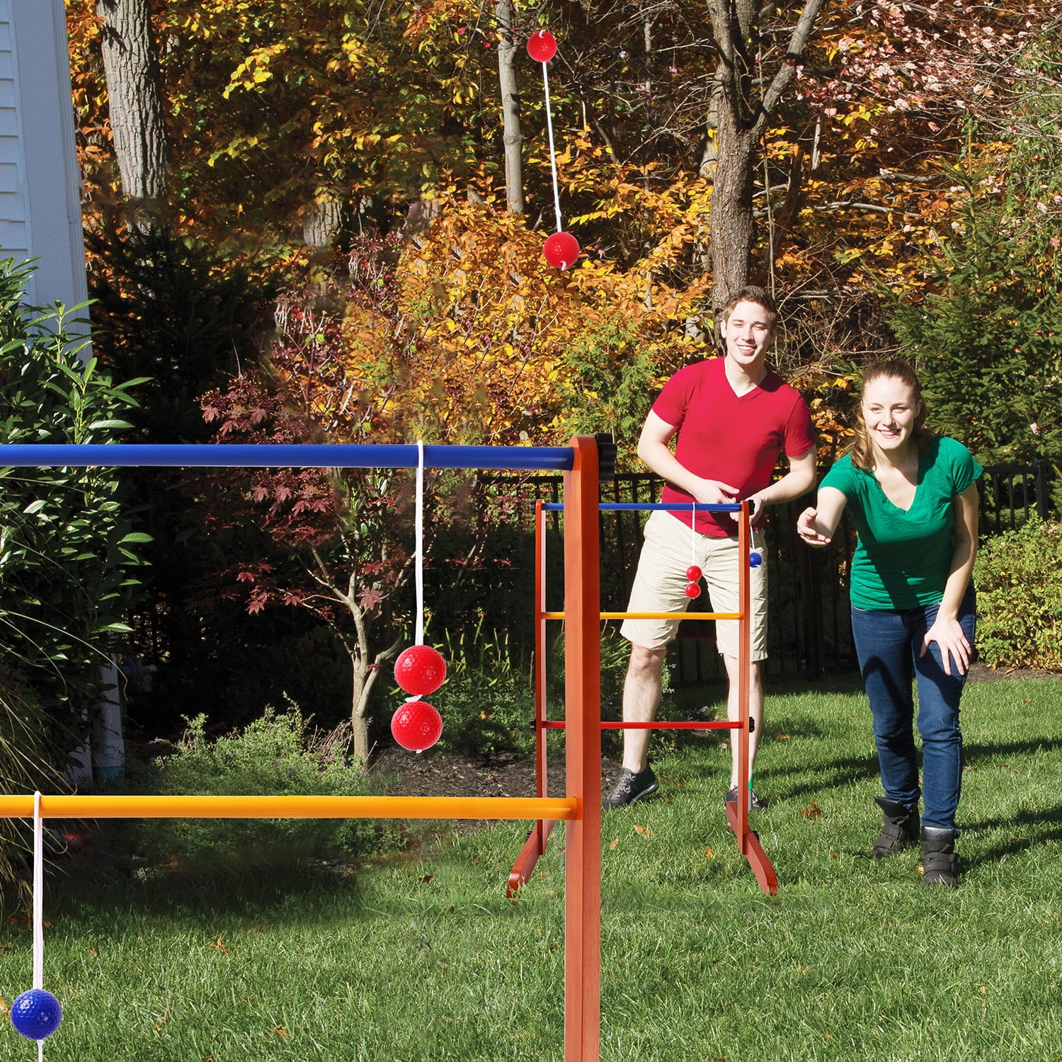 GSE Games & Sports Expert Solid Wood Ladder Ball Toss Game Set with Ladder Ball Bolas & Carrying Case for BBQ, Tailgating, Camping, Beach, Backyard Gatherings