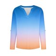 thumbnail image 6 of ShiShine 3/4 Length Sleeve for Women Tops Henley Shirts V Neck Gradient Color Trendy Work Clothes Fashion Outfits, 6 of 7