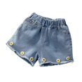 thumbnail image 2 of Girls Ripped Frayed Denim Shorts, Elastic Waist Cute Heart Pattern Jean Shorts for Casual Outings and Playdates Sky Blue 80, 2 of 4