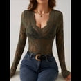 thumbnail image 4 of Blusa de de Encaje para Mujer, Larga, Cuello en V, Transparente, con Encaje Floral. Verde L, 4 of 7