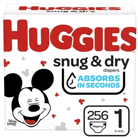 Huggies Snug & Dry Diapers, Size 1 (fits 8-14 lb.), 256 Ct, One Month