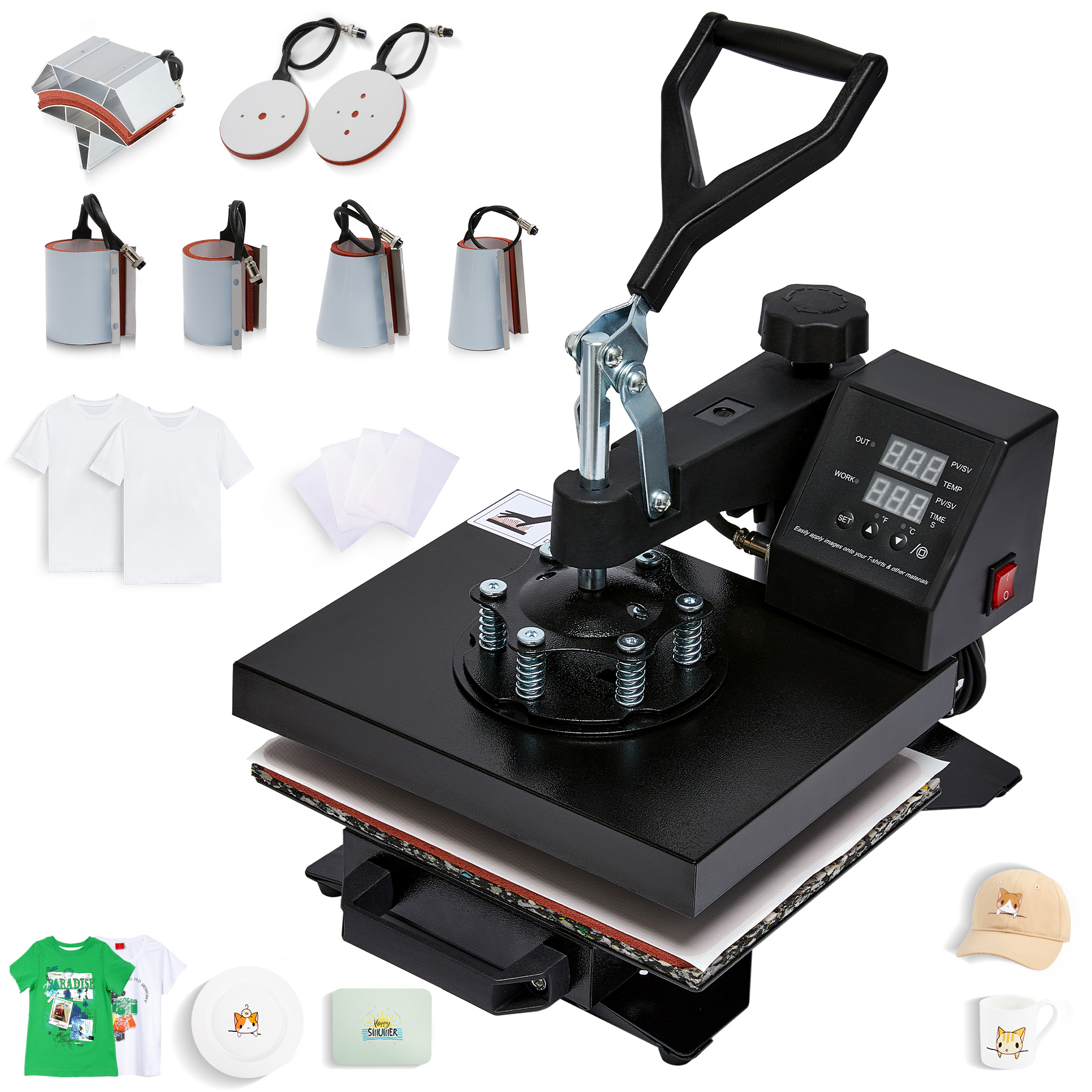 Heat　T　250C　12x10　Machine　for　Heat　Press　Inch　and　Press　8in1　Shirts　900W　More