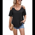 thumbnail image 2 of Blusas con Ojales para Mujer, Camisetas de Corta, Moda de Verano y 2025, Blusas de Hombros Descubiertos, Negras, Talla M, 2 of 10