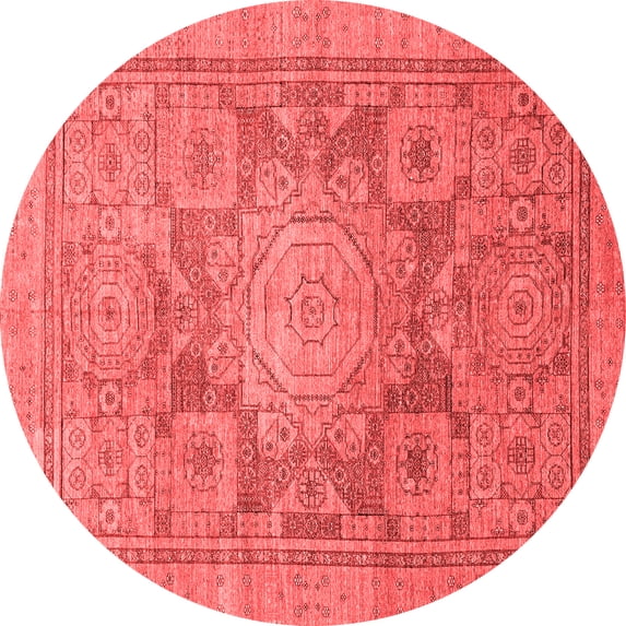 Ahgly Company Machine Washable Indoor Round Abstract Red Modern Area Rugs, 8' Round