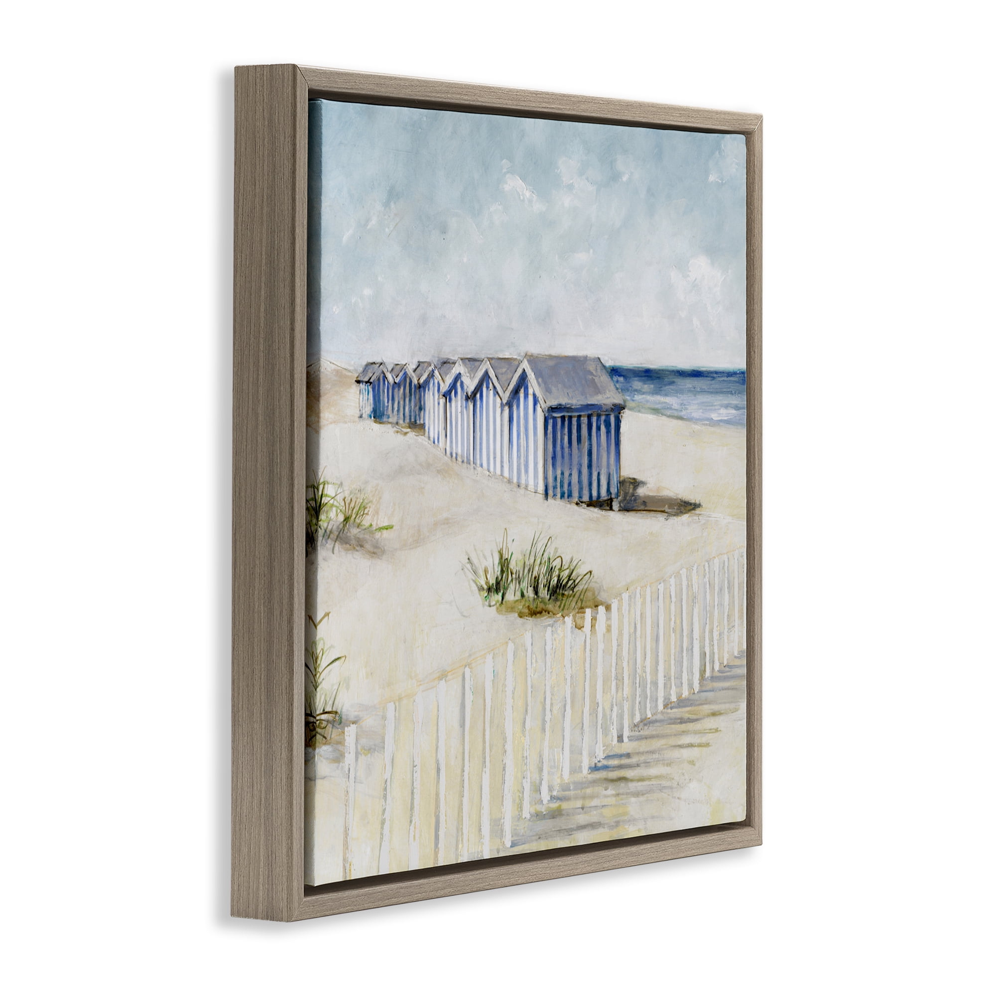 Stupell Industries Vintage Coastline Nautical Shacks Brown Framed Floater Canvas Wall Art, design by Lorenzo Collective