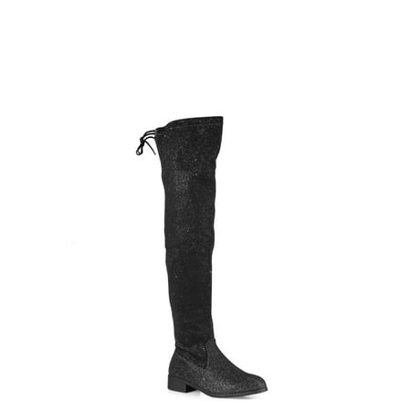 

Nature Breeze Glitter Women s Over the Knee Boots in Black