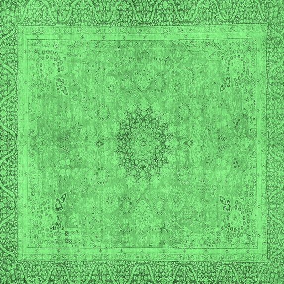 Ahgly Company Indoor Square Oriental Emerald Green Modern Area Rugs, 6' Square