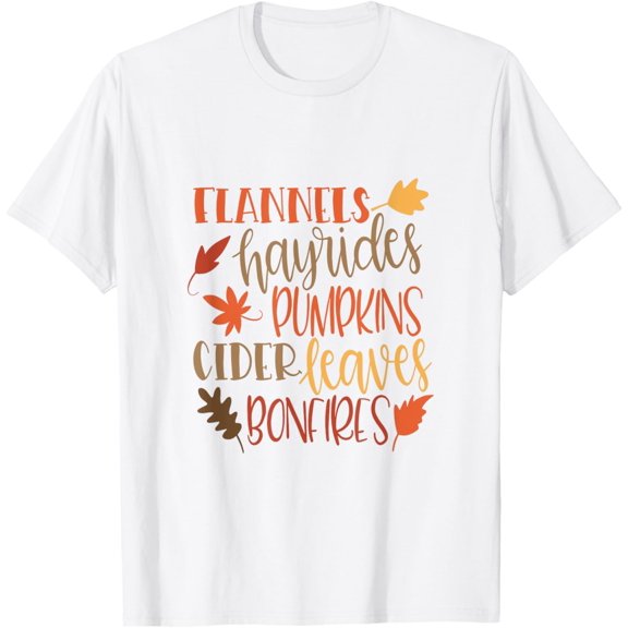 Flannels Hayrides Pumpkins Cider Leaves Bonfires Fall Love T-ShirtMen's and women's pure cotton short-sleeved shirts