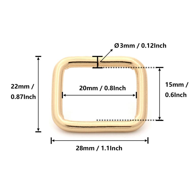 Fenggtonqii Metal Rectangle Ring Buckles Square Strap Webbing Belt Rings  for Bag Purse Non Welded 0.8 x 0.6 Inch, Light Gold - Pack of 30 